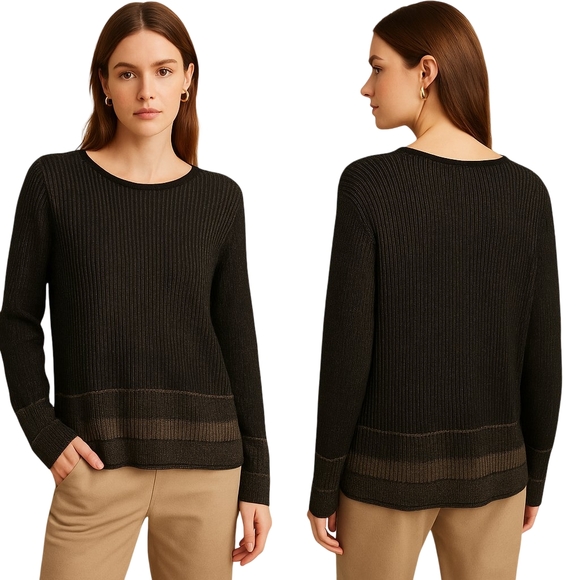 PERUVIAN CONNECTION Sweater Womens Medium Black 100% Pima Cotton Quiet Luxury - Picture 1 of 9